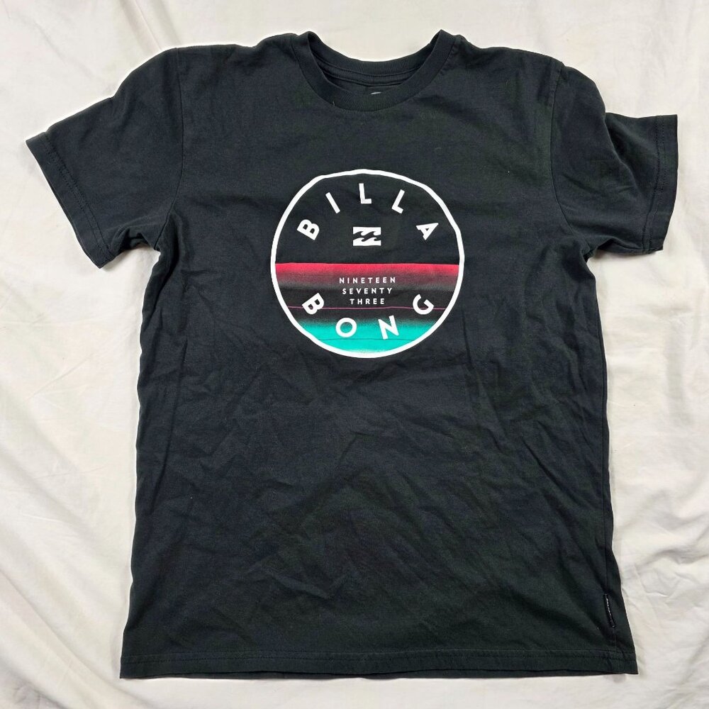 Billabong Premium Boys Large Black Graphic Tee Short Sleeve T Shirt Casual
